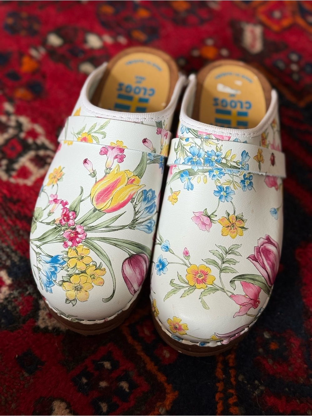 Tessa Clogs Of Vail Swedish Wooden Heel, Floral, Leather, Size 36